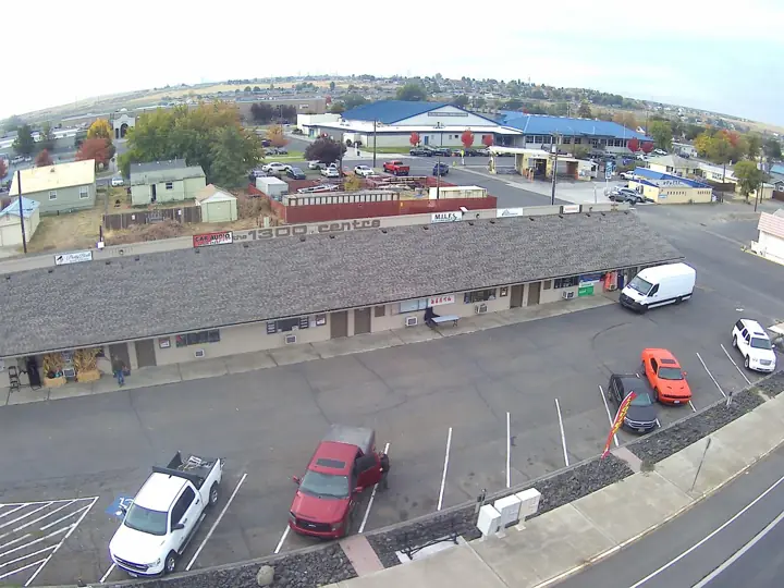 Commercial building roof, aerial view
