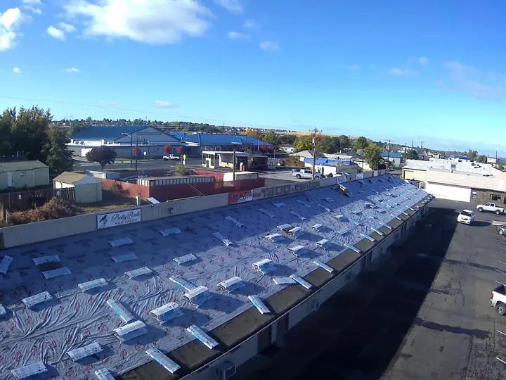 Commercial roof dried-in with underlayment