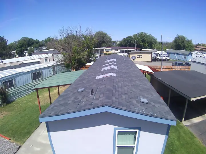 Manufactured home roof replacement, front view