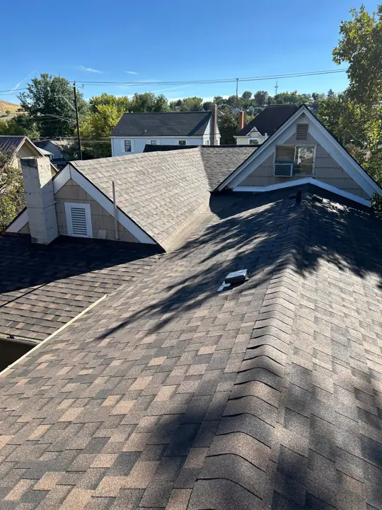 Shingle roof valleys on a two-story home